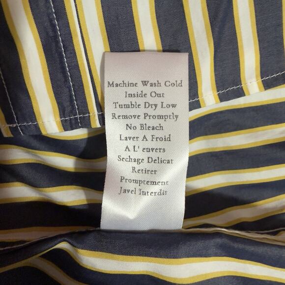 Frank & Eileen Silvio Untuckable Button-Up Shirt Womens S Navy & Yellow Stripes - Picture 9 of 10